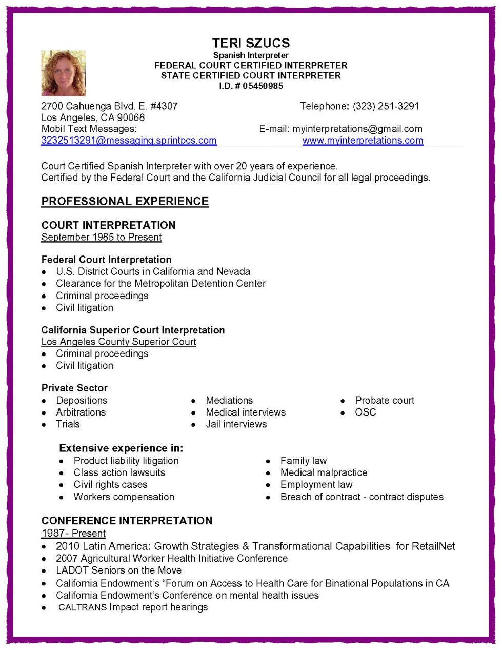 Certified sign language interpreter resume